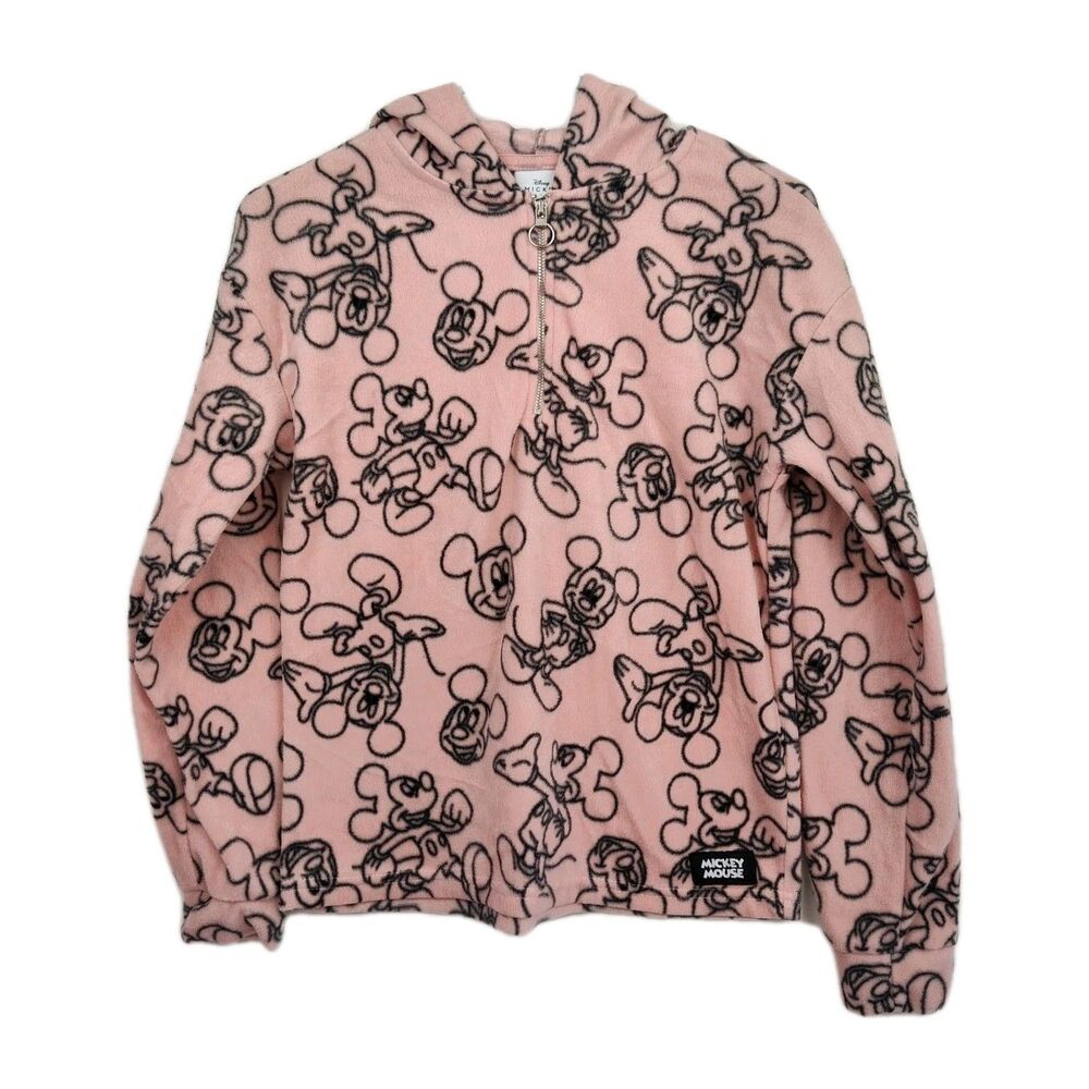 🔥Disney Mickey Mouse women's 1/4 zip pullover hoodie sweatshirt, XS, pink VGC